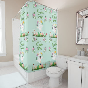 Happy Easter day- Funny Bunny And Eggs Easter      Shower Curtain