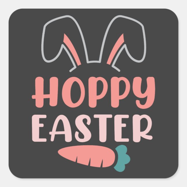 Happy Easter Day - Funny Bunny Cute Square Sticker (Front)
