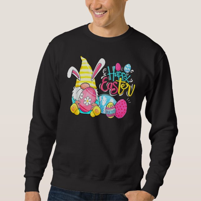 Happy Easter Day Funny Bunny Gnome Rabbit Eggs Hun Sweatshirt (Front)