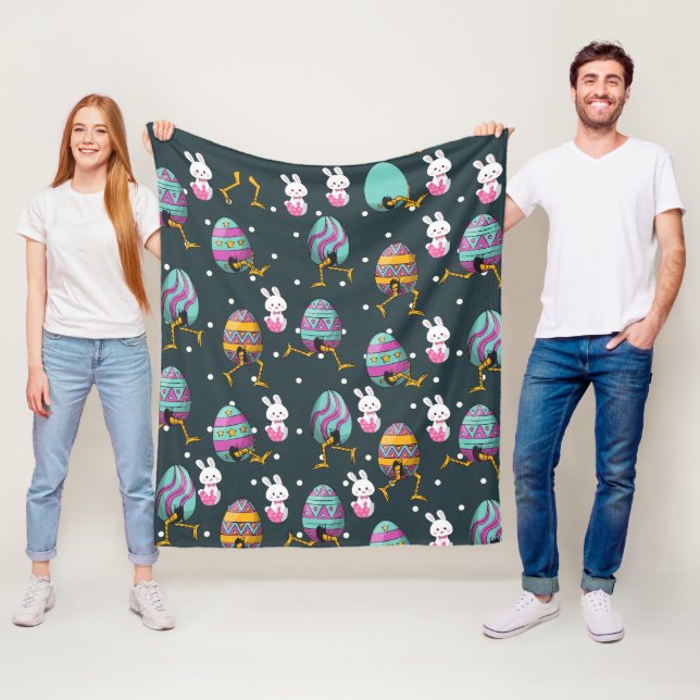 Happy Easter day- Funny Bunny Wishes Pattern       Fleece Blanket (In Situ)