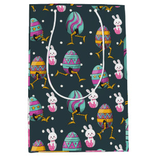 Happy Easter day- Funny Bunny Wishes Pattern Medium Gift Bag