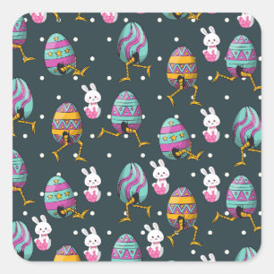 Happy Easter day- Funny Bunny Wishes Pattern Square Sticker