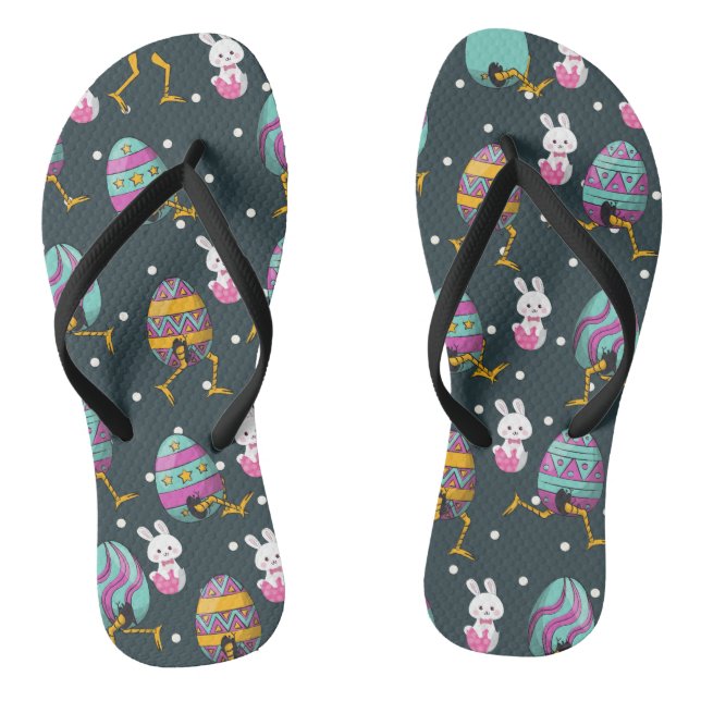 Happy Easter day- Funny Bunny Wishes Pattern       Thongs (Footbed)