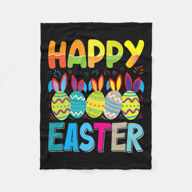 Happy Easter Day Funny Colourful Egg Hunting  Fleece Blanket (Front)