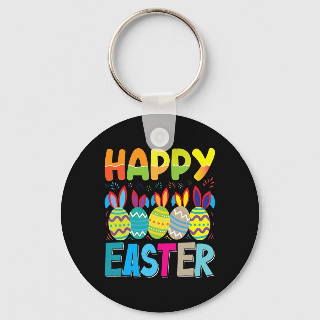 Happy Easter Day Funny Colourful Egg Hunting  Key Ring (Front)