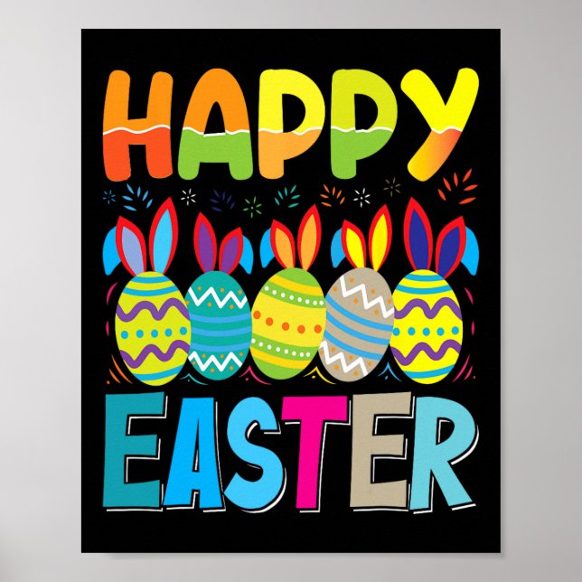 Happy Easter Day Funny Colourful Egg Hunting  Poster (Front)