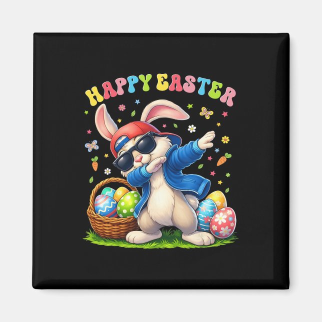 Happy Easter Day Funny Dabbing Rabbit Eggs Boy Gir Magnet (Front)