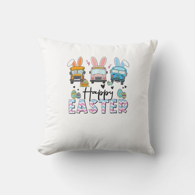 Happy Easter Day Funny School Bus Driver Life Happ Cushion (Front)