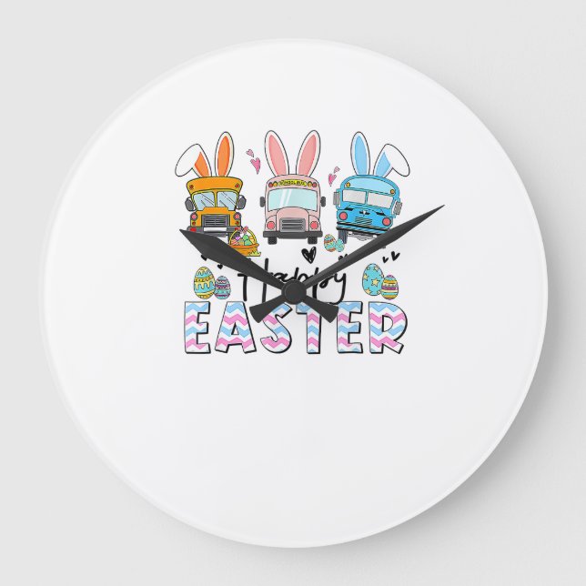 Happy Easter Day Funny School Bus Driver Life Happ Large Clock (Front)
