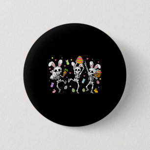 Happy easter day funny skeletons dancing bunny egg 6 cm round badge