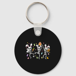 Happy easter day funny skeletons dancing bunny egg key ring