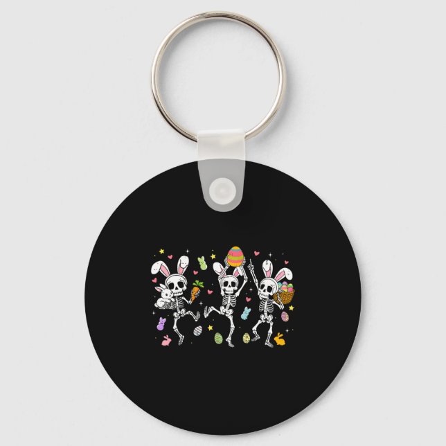 Happy easter day funny skeletons dancing bunny egg key ring (Front)