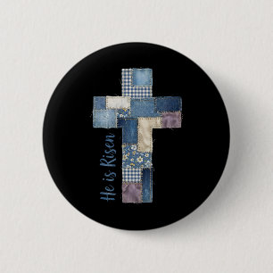 Happy Easter Day He Is Risen Jesus Christian Cross 6 Cm Round Badge