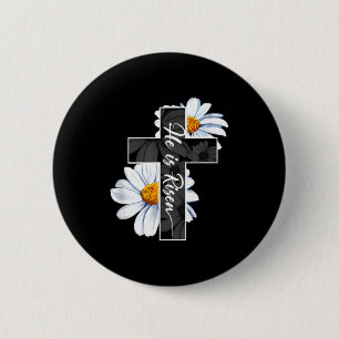 Happy easter day he is risen jesus christian cross 6 cm round badge