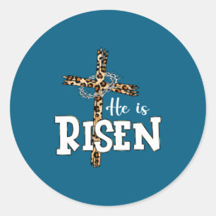 Happy Easter Day He Is Risen Jesus Leopard Christi Classic Round Sticker