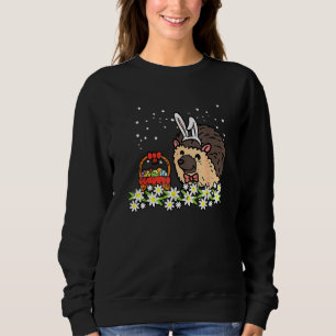 Happy Easter Day Hedgehog Bunny Eggs On Flowers Cu Sweatshirt