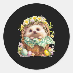 Happy Easter Day - Hedgehog Sitting Inside A Woven Classic Round Sticker
