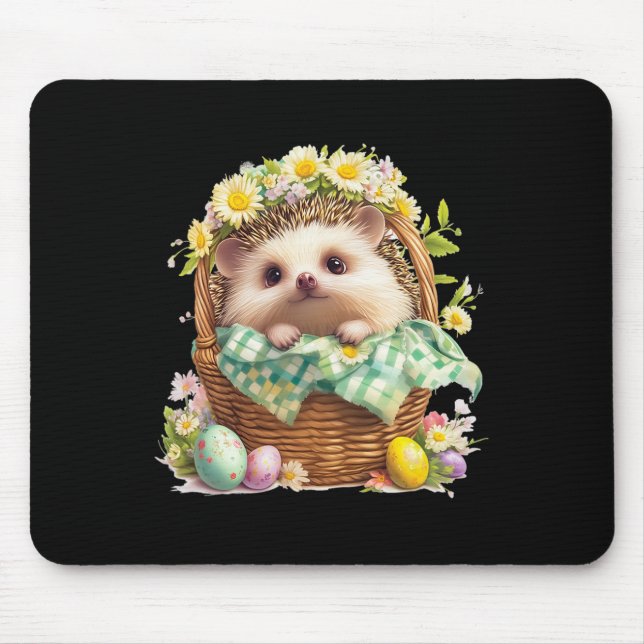 Happy Easter Day - Hedgehog Sitting Inside A Woven Mouse Pad (Front)