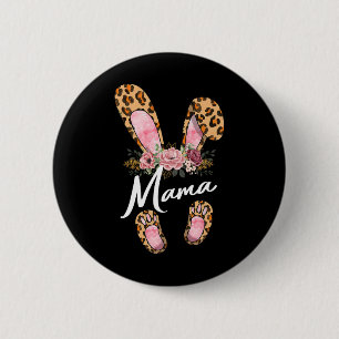 Happy Easter Day Leopard Floral Mama Rabbit Ears M 6 Cm Round Badge