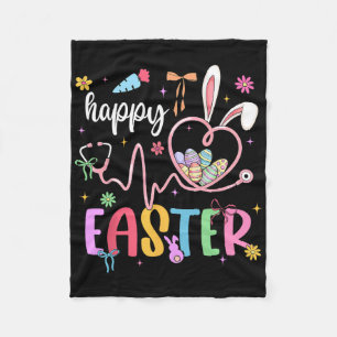 Happy Easter Day Nursing Bunny Ears Egg Nurse Stet Fleece Blanket