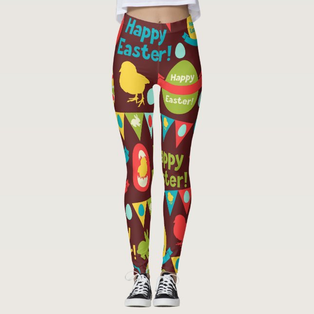 Happy Easter day- Pattern Bunny And Eggs Easter    Leggings (Front)