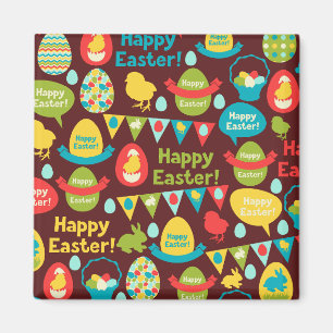 Happy Easter day- Pattern Bunny And Eggs Easter  Magnet