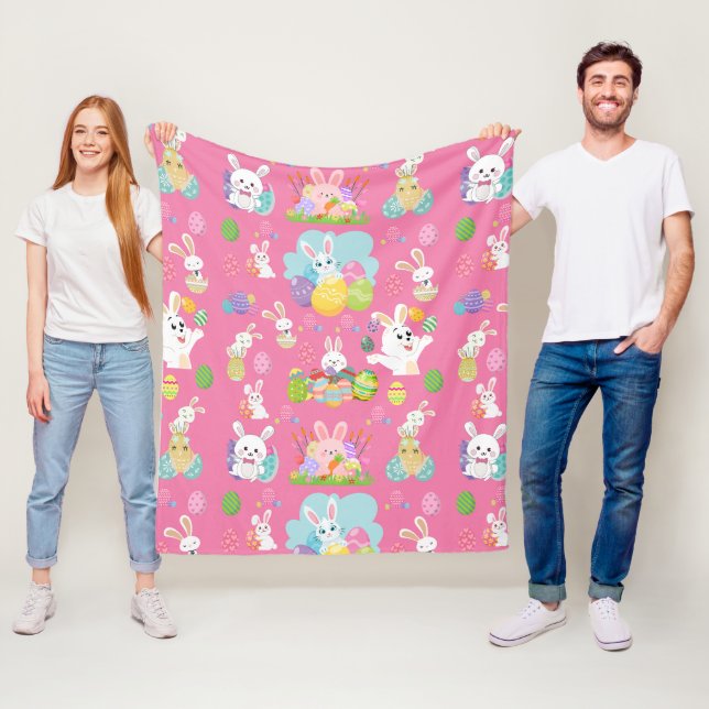 Happy Easter day- Pattern Funny Bunny And Eggs     Fleece Blanket (In Situ)