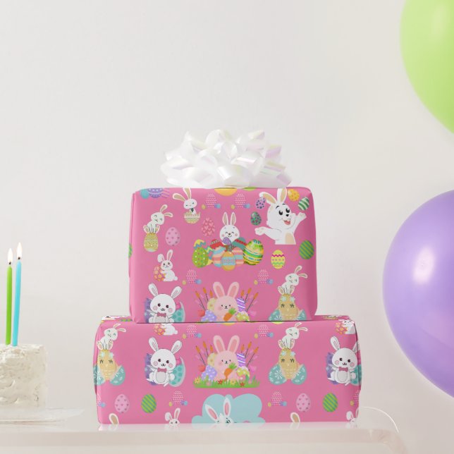Happy Easter day- Pattern Funny Bunny And Eggs     Wrapping Paper (Party Gifts)