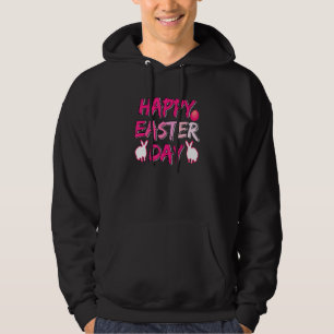 Happy Easter Day Pink Neon Cute Bunny Funny Egg Hoodie
