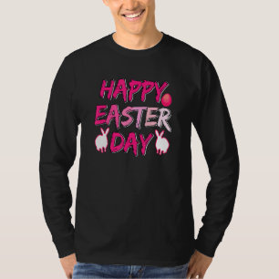 Happy Easter Day Pink Neon Cute Bunny Funny Egg T-Shirt