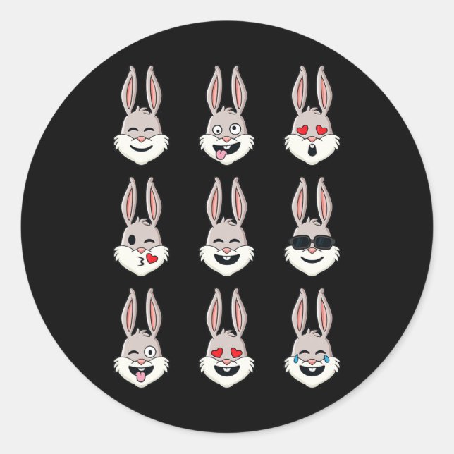 Happy Easter Day Rabbit Face Emotions Fun Boys Gir Classic Round Sticker (Front)
