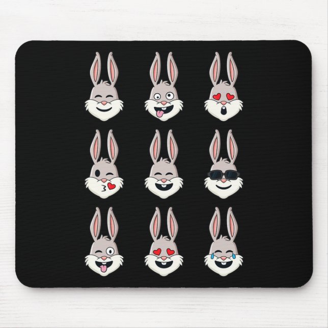 Happy Easter Day Rabbit Face Emotions Fun Boys Gir Mouse Pad (Front)