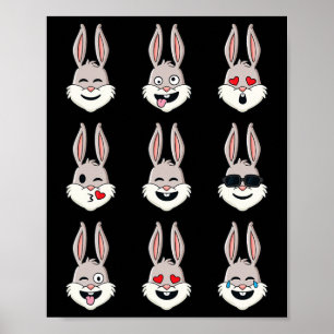 Happy Easter Day Rabbit Face Emotions Fun Boys Gir Poster