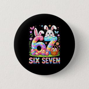 Happy easter day six seven bunny colorful eggs 6 cm round badge