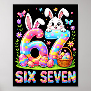 Happy easter day six seven bunny colorful eggs poster