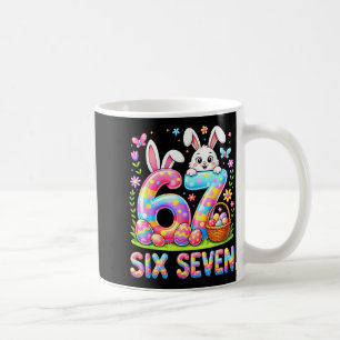 Happy easter day six seven bunny colourful eggs coffee mug