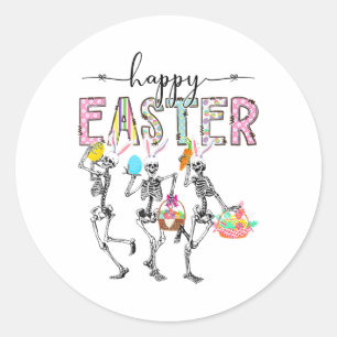 Happy Easter Day Skeleton Bunny Egg Boys Girls Classic Round Sticker
