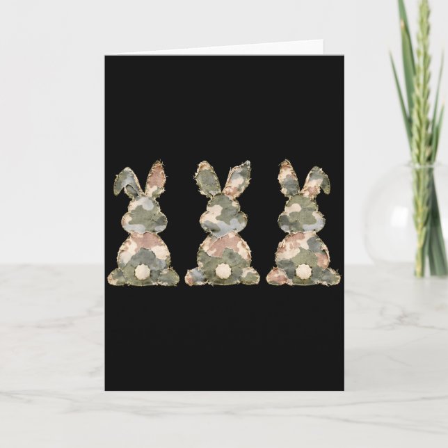 Happy Easter Day Three Bunnies Funny Rabbit Eggs B Card (Front)