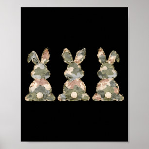 Happy Easter Day Three Bunnies Funny Rabbit Eggs B Poster