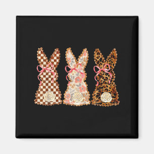 Happy Easter Day Three Bunnies Patchwork Funny Rab Magnet