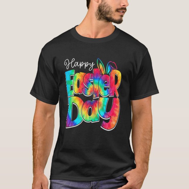 Happy Easter Day Tie Dye Bunny Rabbit Face Funny W T-Shirt (Front)