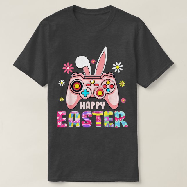 Happy Easter Day Video Game Bunny Ears Controller  T-Shirt (Design Front)