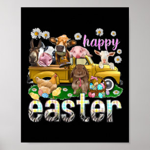 Happy Easter Day Vintage Truck With Farm Animals G Poster