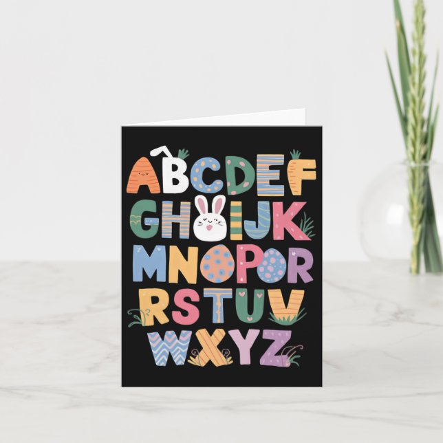 Happy Easter Day With Cute Bunny And Abcs For Stud Card (Front)
