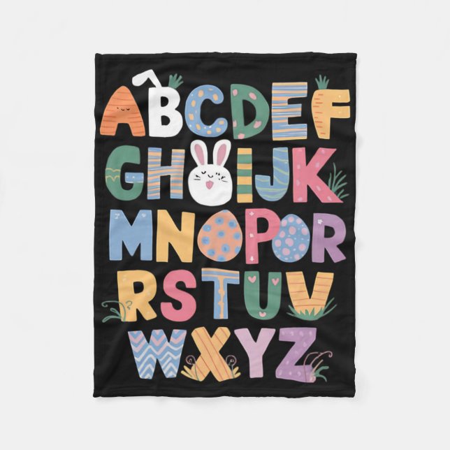 Happy Easter Day With Cute Bunny And Abcs For Stud Fleece Blanket (Front)