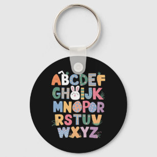 Happy Easter Day With Cute Bunny And Abcs For Stud Key Ring