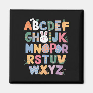 Happy Easter Day With Cute Bunny And Abcs For Stud Magnet