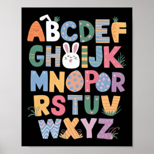 Happy Easter Day With Cute Bunny And Abcs For Stud Poster