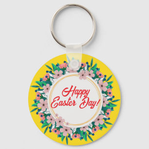Happy Easter Day With Floral Frame-23046 Key Ring