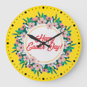 Happy Easter Day With Floral Frame-23046 Large Clock